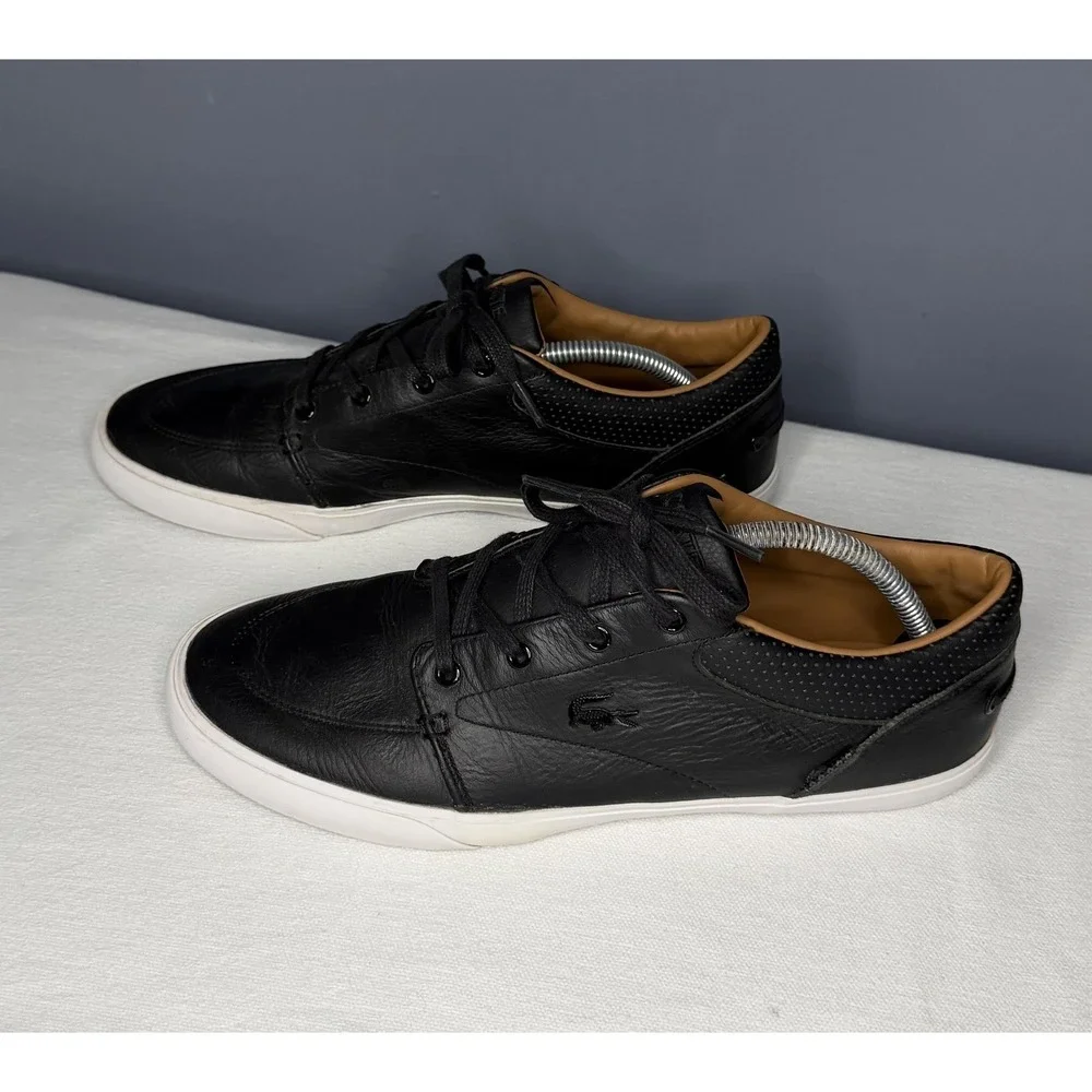 Lacoste Shoes Mens 9 Black Bayliss Vulc PRM Leather Boat Casual Sneakers Preppy